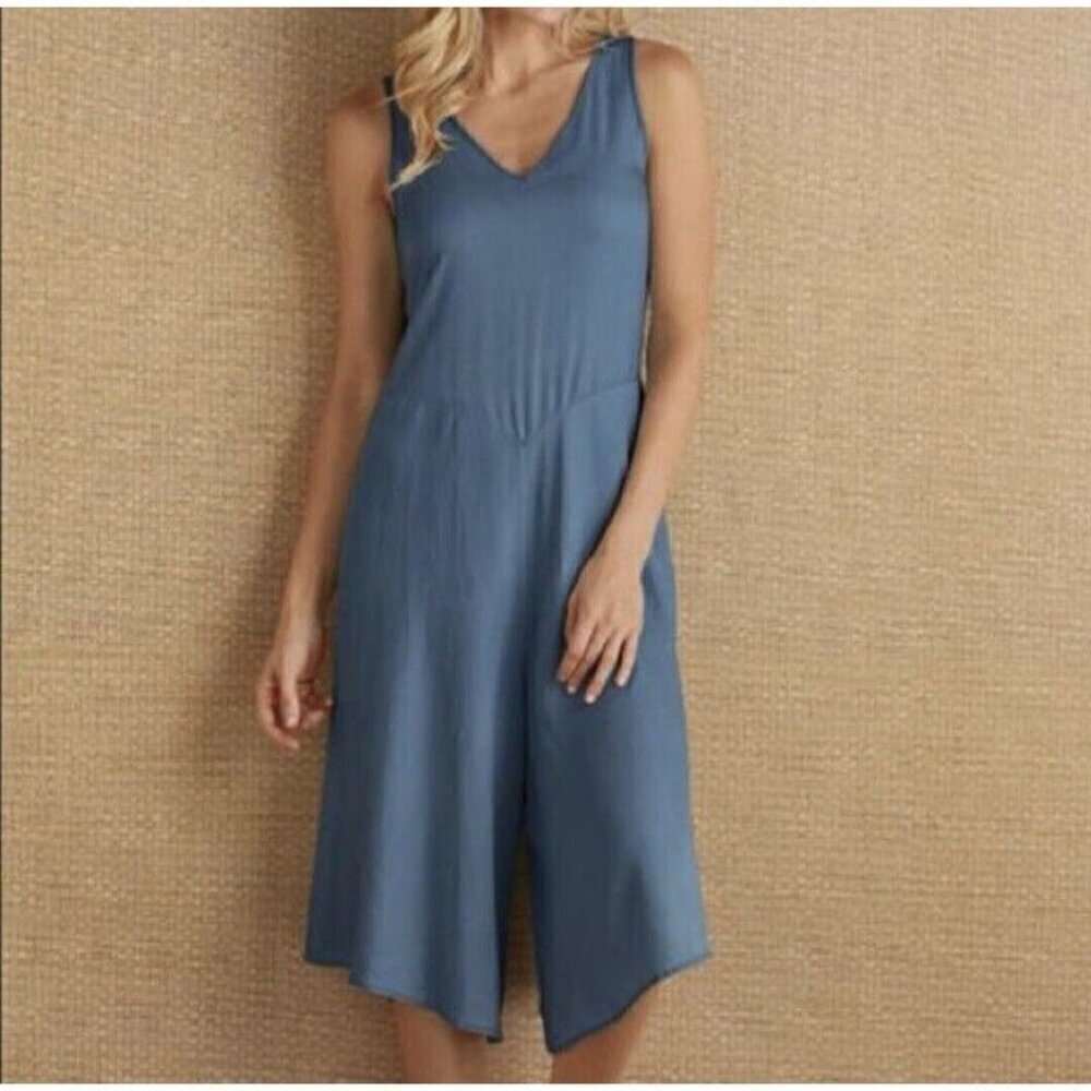 Soft Surroundings Lyocell Blue Chambray Romper Jumpsuit Medium Lagenlook Draped - Picture 1 of 7